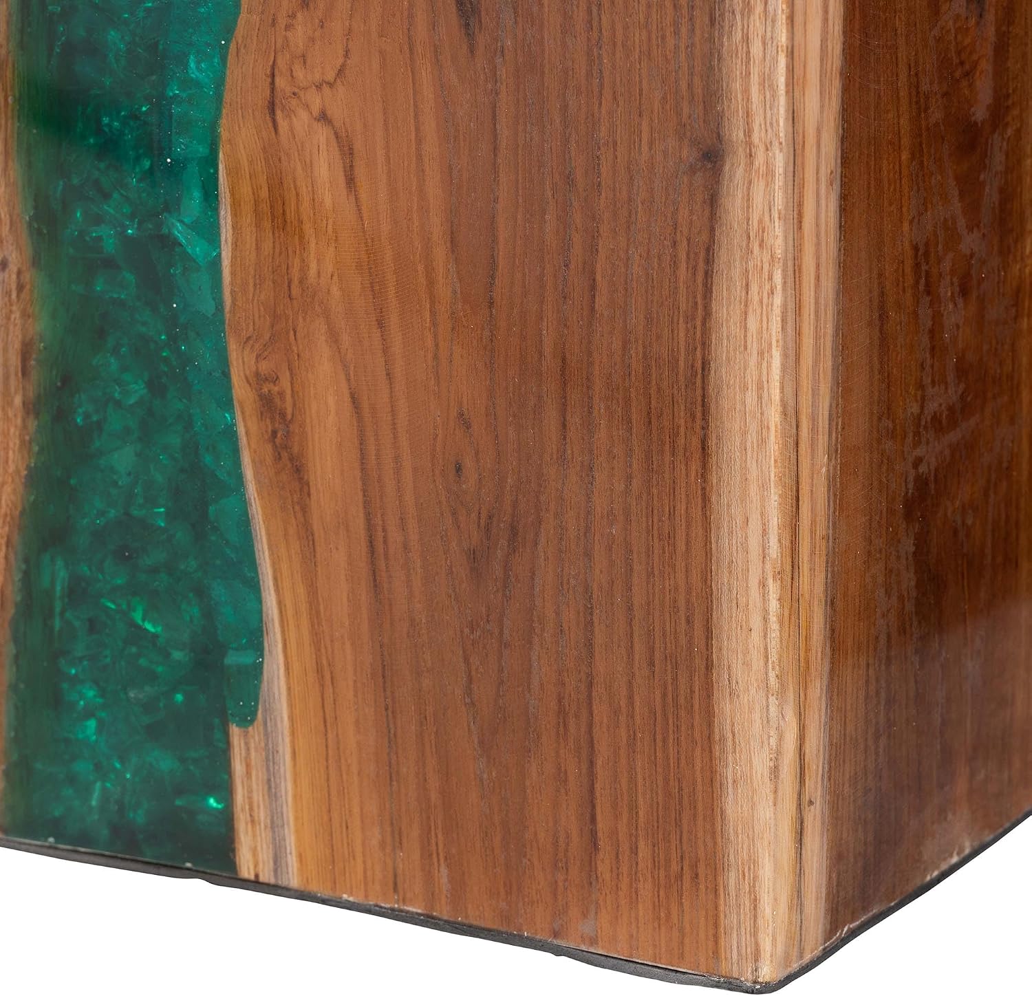 Bali & pari ANAN Teak Wood Epoxy Resin End Table - Live Edge Cube Side Table, Handcrafted Modern Rustic Accent Table for Living Room or Bedroom, Cube