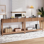 Treocho 47" Fluted Console Table with 3 Drawers and Storage Shelf | Narrow Long Entryway Table,Behind Couch Accent Tables, Entrance Foyer, Hallway, Living Room, Brown