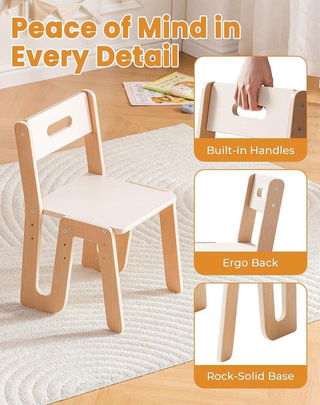 ROBUD Wooden Toddler Table and Chair Set, 2 Height Adjustable Toddler Chair Ages 3-8, Kids Desk for Classroom/Daycare/Home, Children Multi-Activity Table, WG425