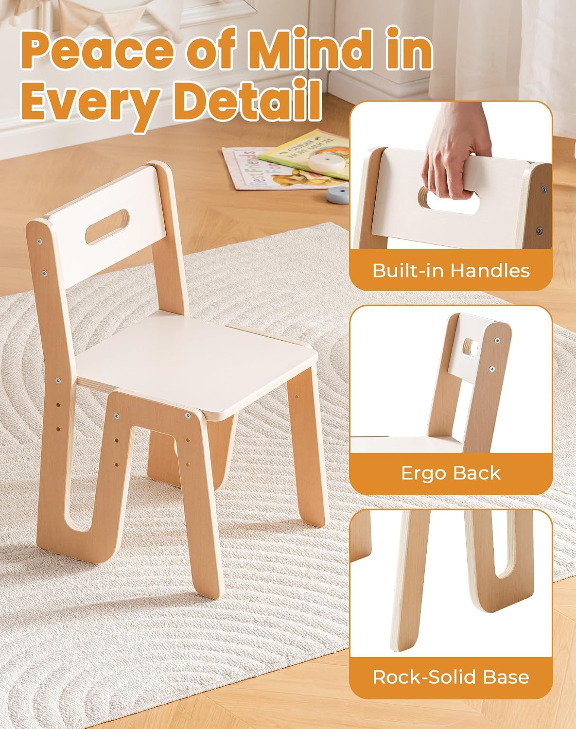 ROBUD Wooden Toddler Table and Chair Set, 2 Height Adjustable Toddler Chair Ages 3-8, Kids Desk for Classroom/Daycare/Home, Children Multi-Activity Table, WG425