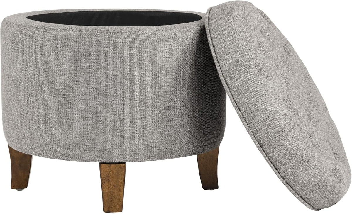HomePop 19" Button Tufted Round Storage Ottoman - Gray Fabric