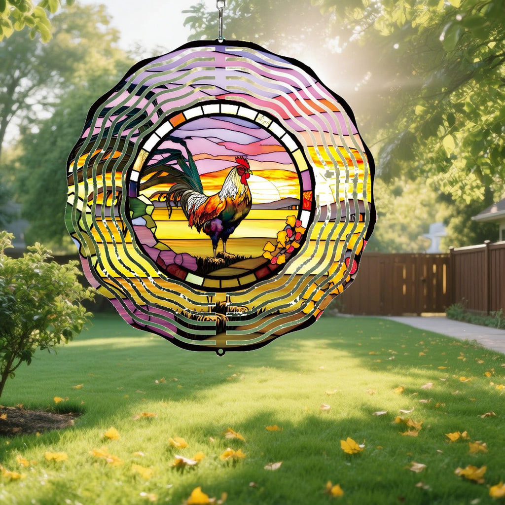Metal Wind Spinner Outdoor Rooster Decorations Hanging, Festive Gifts for Women Mom Grandma, 25cm/ 9.84in 3D Wind Spinner for Garden Decor for Patio,Yard,Outdoor