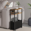 Leomonio Narrow Side Table, Slim End Tables with Fabric Basket, Skinny Table for Small Spaces, Thin Bedside Table for Living Room, Bedroom (1, Rustic Brown - Outlet)