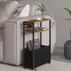 Leomonio Narrow Side Table, Slim End Tables with Fabric Basket, Skinny Table for Small Spaces, Thin Bedside Table for Living Room, Bedroom (1, Rustic Brown - Outlet)
