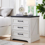 ACCOHOHO 22" Farmhouse Nightstands Set of 2 with 3 Drawers, Off White | Charging Station, Metal Handles, X-brace Side Panels, Arched Foot Base, Modern End Table, for Bedroom, Living Room