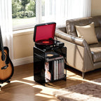 Acrylic Record Player Table with Storage Shelf, Clear Side Table Nightstand (Black, Medium)