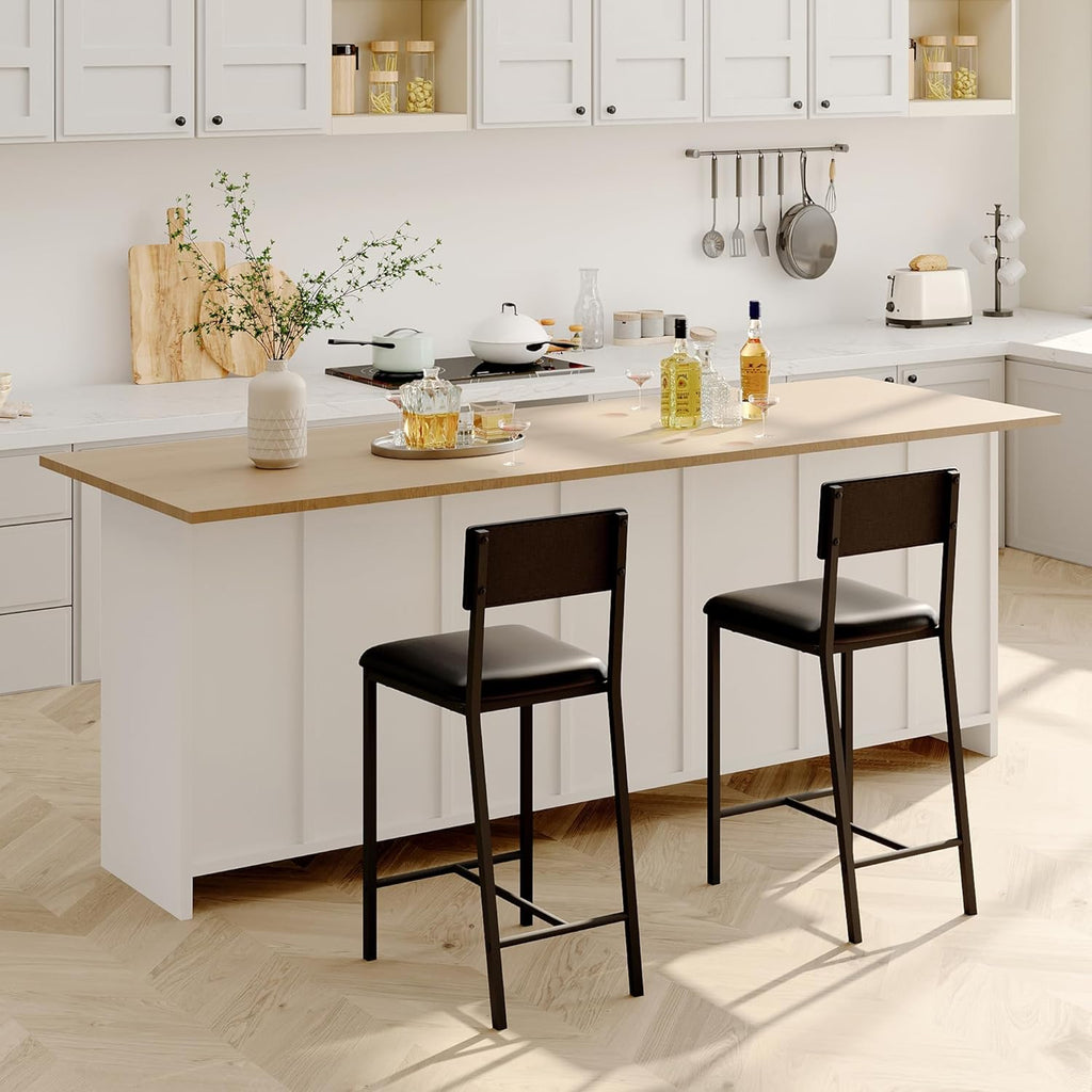 IDEALHOUSE Dining Chairs Set of 2 Upholstered PU Dining Chairs Curved Backrest, Modern Dining Room Chairs Kitchen Chairs with 26IN Metal Legs and Sturdy H-Frame for Home, Bar 330lbs Capacity