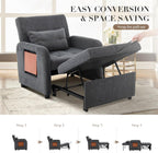 Convertible Sleeper Chair-Fabric Futon Sofa Bed, Single Sleeper Sofa, Small Couch Bed with USB Port, Foldable Table, Pillow, Adjustable Backrest for Dorm/Bedroom/College Darkgrey