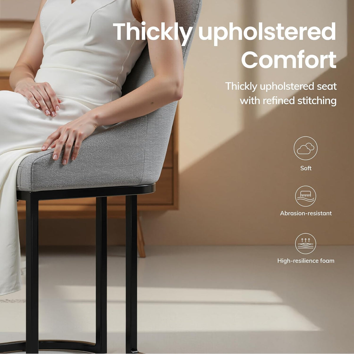 COLAMY Kitchen Dining Chairs Set of 4, Fabric Upholestered Chairs with Backrest, U Shape Stable Chairs for Kitchen, Hotel, Dining Room, Light Gray