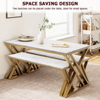 GAOMON Dining Table Bench Set for 4, Kitchen Table Set With 2 Benches, Rectangular Dining Room Table Set With Faux Marble Tabletop, Sturdy Metal Frame, Saving Space for Kitchen, Dining Room, Apartment