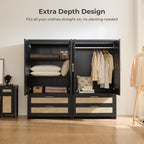 SICOTAS Rattan Armoire Wardrobe Closet, 71 inch Boho Wardrobe with Drawers | Farmhouse Storage Cabinet Armoire with Hanging Rod, Large-Capacity Deep Armoire Clothes Organizer for Bedroom, Cloak Room