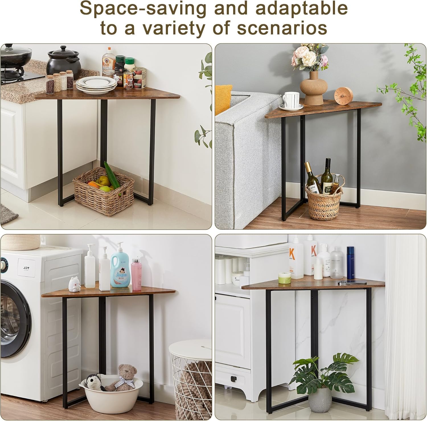 VECELO Corner Shelf, End Side Tables, Triangle Shelves with Metal Frame for Small Space, Living Room, Kitchen, Bathroom