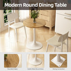 Round Dining Table 30" Circle Tulip Table with Wood Thickened Tabletop & Sturdy Metal Pedestal Mid Century Modern Leisure Bistro Kitchen Tables 4 People Small Places Living Room Cafe,Oak