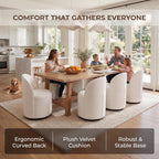 HNY Upholstered Swivel Dining Chairs Set of 6, Mid Century Modern Kitchen Round Velvet Dining Room Chairs, Barrel Comfy Armless Accent Makeup Vanity Side Chairs for Living Room, White