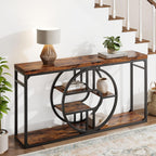 GarveeHome 55" Industrial Entryway Table, 5-Tier Narrow Console Table with o-Shaped Metal Frame, Storage Sofa Table for Living Room, Hallway & Entrance