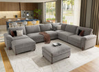 SITJOY Cloud Couch Sectional, 6 Seater V-Shaped, Chenille in Light Gray | Detachable and Washable Cover, Sectional Sofas for Living Room, Deep Seat Wide Couch with Chaise, Storage Ottoman