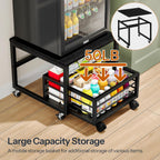 HOOBRO End Table, Mini Fridge Stand with Storage, Mini Fridge Table with Wheels and Adjustable Feet, Sturdy Metal Frame, for Living Room, Bedroom, Office, Black BB155TL01