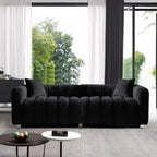 87.4" Modern 3 Seater Sofa Couch for Living Room, Mid Century Fluffy Couches with Solid Wood Frame and 6 Legs for Bedroom, Apartment, Weight Capacity 750 LBS (Black)