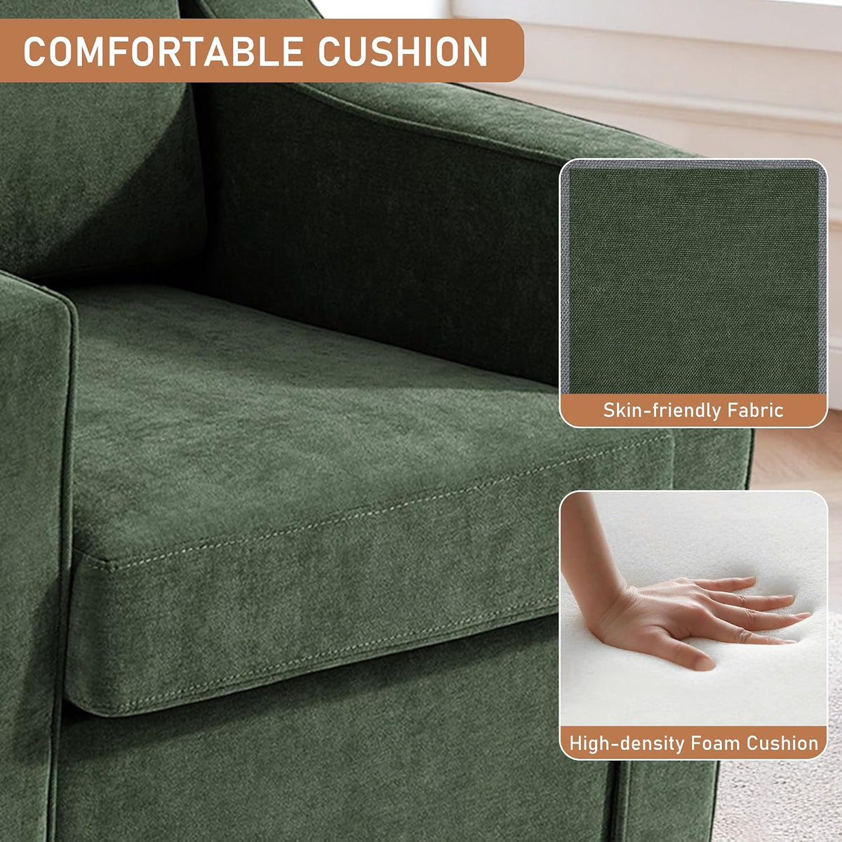 Swivel Accent Chairs Set of 2, 360° Swivel Armchairs with Deep Seat, Green | Soft Chenille | Ergonomic Supports Lumbar | Metal Swivel Base | Deep Padded Seat for Reading & Relaxing, Living room