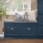 Haotian Shoe Storage Bench Entryway, Shoe Cabinet Bench with 2 Flip Drawers & Cushion, Modern Design Shoe Organizer for Hallway, Navy Blue FSR64-B