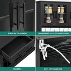 YITAHOME 71" Tall Kitchen Pantry Cabinet with Microwave Stand & Built-in Power Outlet, Buffet Cupboard with Acrylic Doors, Drawers and 8 Hanging Hooks for Kitchen, Dining Room, Living Room, Black Oak