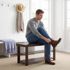 Bamboo Shoe Bench, 3-Tier Shoe Organizer Holds Up to 286 lb, Entryway Bench with Shoe Storage Suitable for Closet & Living Room, 11.22 x 35.43 x 17.91, Espresso Brown