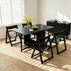 Extendable Drop Leaf Folding Dining Table with 4 Chairs, No Assembly Required, 51" Space Saving Hideaway Table for Small Spaces, Living Room & Kitchen (Black)