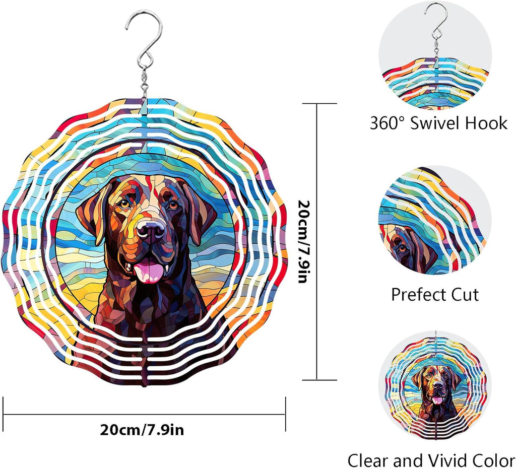 Labrador Retriever Wind Spinner Pet Dog Memorial Gifts 3D Metal Kinetic Hanging Wind Sculpture Spinners for Yard and Garden Indoor Outdoor Window Garden Decoration 8 Inch (Labrador Retriever 1)