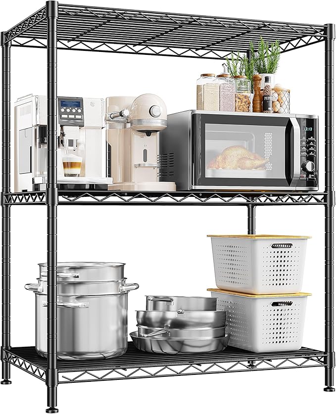 Storage Shelves Adjustable Wire Shelving Metal Wire Rack Shelving Unit Storage Shelf for Kitchen Laundry Room Pantry Closet Bathroom 24" W x 30" H x 14" D Black