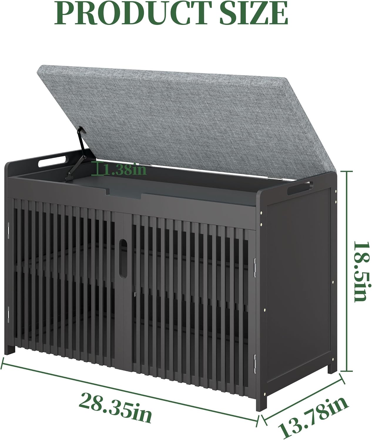 APRTAT Bamboo Shoe Storage Bench with Padded Cushion, 3-Tier Shoe Rack Organizer with 2 Ventilated Grille Doors for Entryway, Bedroom, Bathroom (Black, Large)
