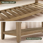 HUIMO Entryway Shoe Bench with Cushion, End of Bed Bench,Upholstered Bench for Kitchen, Bench with Solid Wood Shelf, Leather Ottoman Bench for Hallway, Living Room (PU-Green)