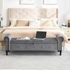 Storage Bench 67" Velvet End of Bed Benches Dark Grey | King Size Storage Bench for Bedroom with Rolled Arms Tufted Ottoman Benches Upholstered Bench for Living Room Entryway