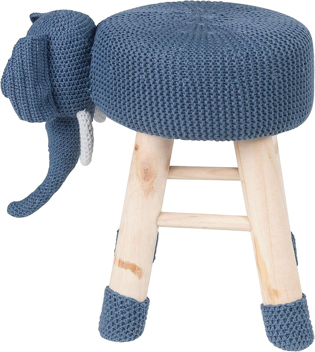 Animal Ottoman Stool, Polyester Upholstered Cute Elephant Foot Stool with Solid Pine Wood Legs, Portable Small Seat for Boy and Gril Bedroom