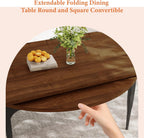 HIPIHOM Expandable Folding Dining Table Set, 55-Inch Round to Square Table with 6 Upholstered Chairs, Metal Frame, for Dining Room or Apartment (Round Table + 6 Brown Chairs)