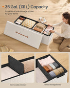 SONGMICS Large Folding Storage Ottoman Bench, 15 x 43 x 15 Inches | Foot Rest Stool, Load up to 660 lb, Cappuccino White and Ink Black, MINOTA Collection ULSF097W01