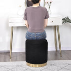 Joveco Boucle Round Ottoman with Storage,Vanity Stool with Storage for Bedroom, Ottoman Coffee Table,Small Boucle Foot Stool for Living Room, Black with Gold Plating