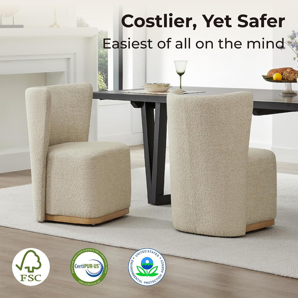 CHITA Upholstered Rolling Dining Chair with Casters Set of 4, Oatmeal | FSC Certified Modern Fabric Dining Chair with Casters, Boucle Dining Chairs for Reading Room Kitchen Dining Room