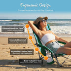 NEWBULIG Low Beach Chair – Folding Camping Chair for Adults, Low Profile Lawn Chair with Cup Holders & Carry Bag, Extra Wide Seat and High Back, Portable for Beach, Outdoors, Travel & Concerts, Blue