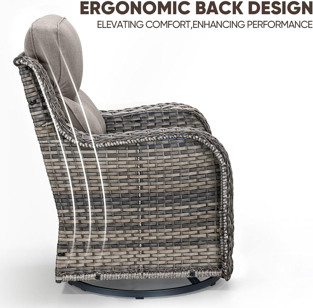 Swivel Patio Chairs sofa Set of 2 with 6" Thick Cushion - Wicker Outdoor Swivel Rocker Patio Chair ,Sofa/Glass coffee table, High Back Comfortable Outdoor Glider Chairs - Grey Wicker | Grey Cushions