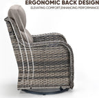 Swivel Patio Chairs sofa Set of 2 with 6" Thick Cushion - Wicker Outdoor Swivel Rocker Patio Chair ,Sofa/Glass coffee table, High Back Comfortable Outdoor Glider Chairs - Grey Wicker | Grey Cushions