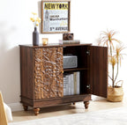 weselon Accent Cabinet with 2 Doors, Farmhouse Carved Buffet Sideboard with Adjustable Shelves, Storage Cabinet Entryway Table for Living Room (Walnut)