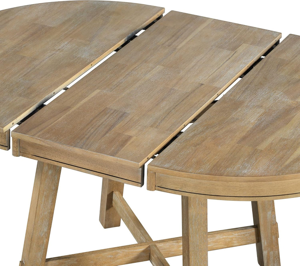 ERYE Farmhouse Style Wooden Dining Table 42-Inch Functional Extendable Round Dining Table with 16" Leaf and X-Cross Legs,Oval Wooden Diningtable for Home Apartment Diningroom, Natural Wood Wash