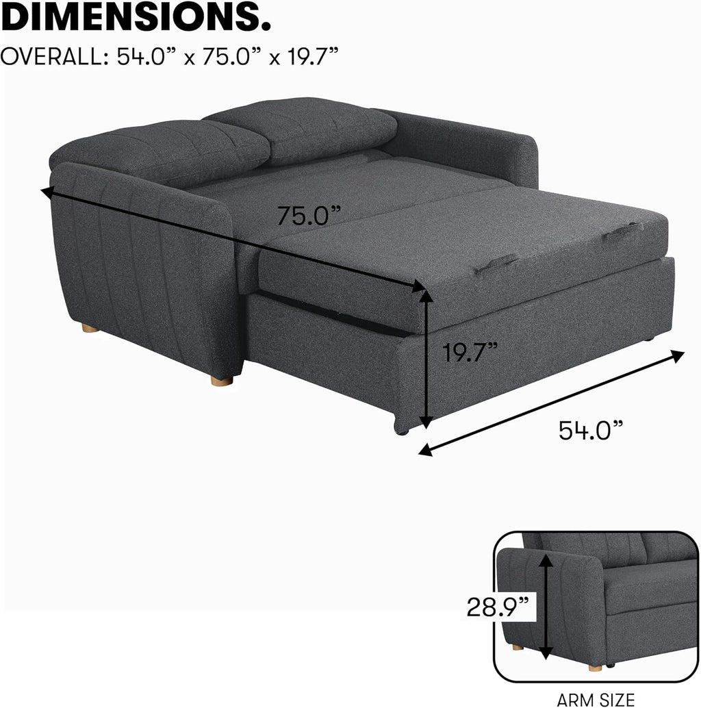 Serta Galway 66.5" Convertible Sleeper Loveseat, Full Size, Dreamcoil Comfort, FingerGuard Pinch Point Protection, Boucle Fabric, Charcoal