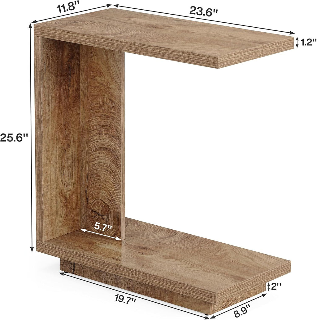 Tribesigns C-Shaped Side Table for Couch, 2-Tier C Table with Sturdy Pedestal, Industrial Sofa End Table for Living Room, Bedroom (Brown)