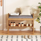 Giantex Shoe Bench with Flip-Top Storage, Bamboo 2-Tier Entryway Bench with Padded Cushion, Shoe Rack Bench for Hallway, Closet, Foyer, Living Room, Bedroom, Mudroom (with Flip-Top Storage)