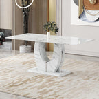 71" Faux Marble Dining Table, Modern Rectangular Kitchen Table with 0.4'' Thick Tabletop, Rounded Corners, Stable Pedestal Base, Easy to Clean for Dining Room (White-MWH, 71 inch)