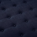 24KF Large Round Upholstered Tufted Linen Ottoman Coffee Table, Large Footrest Ottoman with Wood Shelf Storage- Navy Blue