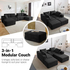 ivoros 150 Inch Modular Sectional Sofa Couch, Oversized Modern Cloud Couch for Living Room, U Shape Couches with 2 Ottomans, USB Ports and Cup Holders, Black Corduroy Sofas, Sofa in a Box