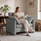 Elegant Oversized Accent Chair for Living Room, 42.1", Chenille, Gray | Modern Upholstered Piping Single Reading Armchair with Cushion Backrest and 2 Pillows for Bedroom, Office, Reception Area
