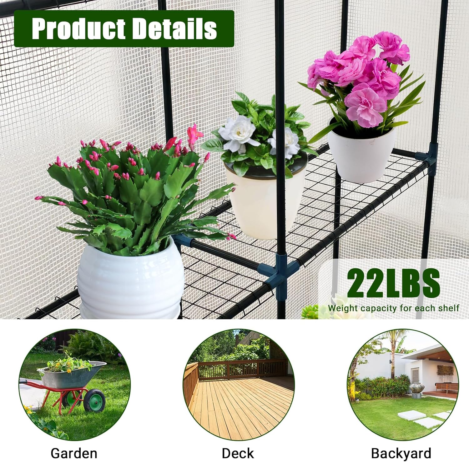 Greenhouse for Outdoors,Walk in 3-Tier 6 Shelves Green House w/ Roll-Up Zippered Door Anchors and Ropes,Waterproof & UV Protected Plant Garden Hot House for Garden Patio Backyard,57 x 57 x 76''